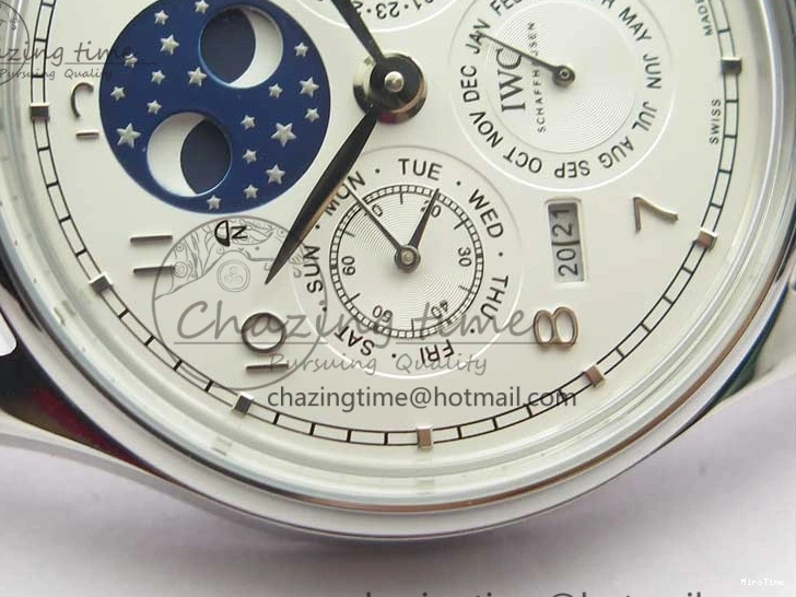 MIROTIME 0128 Portugieser Perpetual Calendar IW503406 V9F 1:1 Best Edition Silver Dial on Black Leather Strap A FastDry 7115